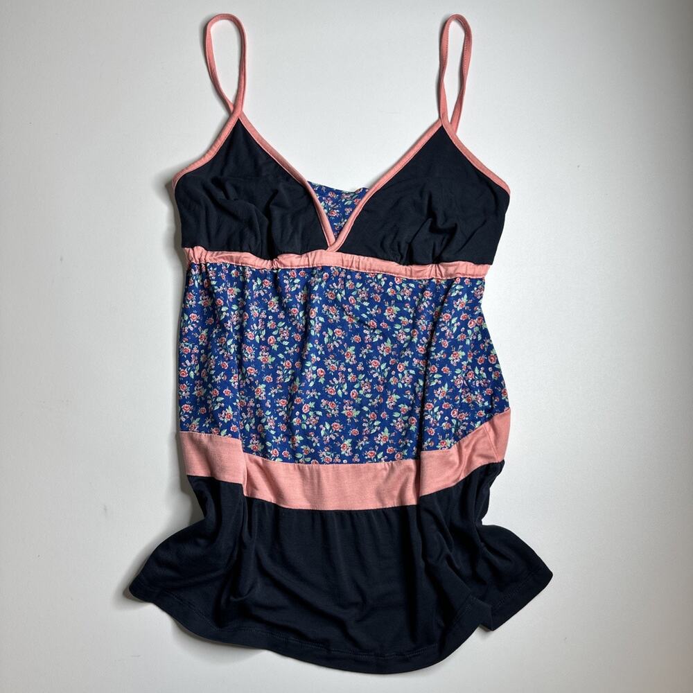 Y2K ISO Babydoll Cami Top S EU Floral Navy Pink Balletcore Coquette Lingerie - Picture 3 of 11